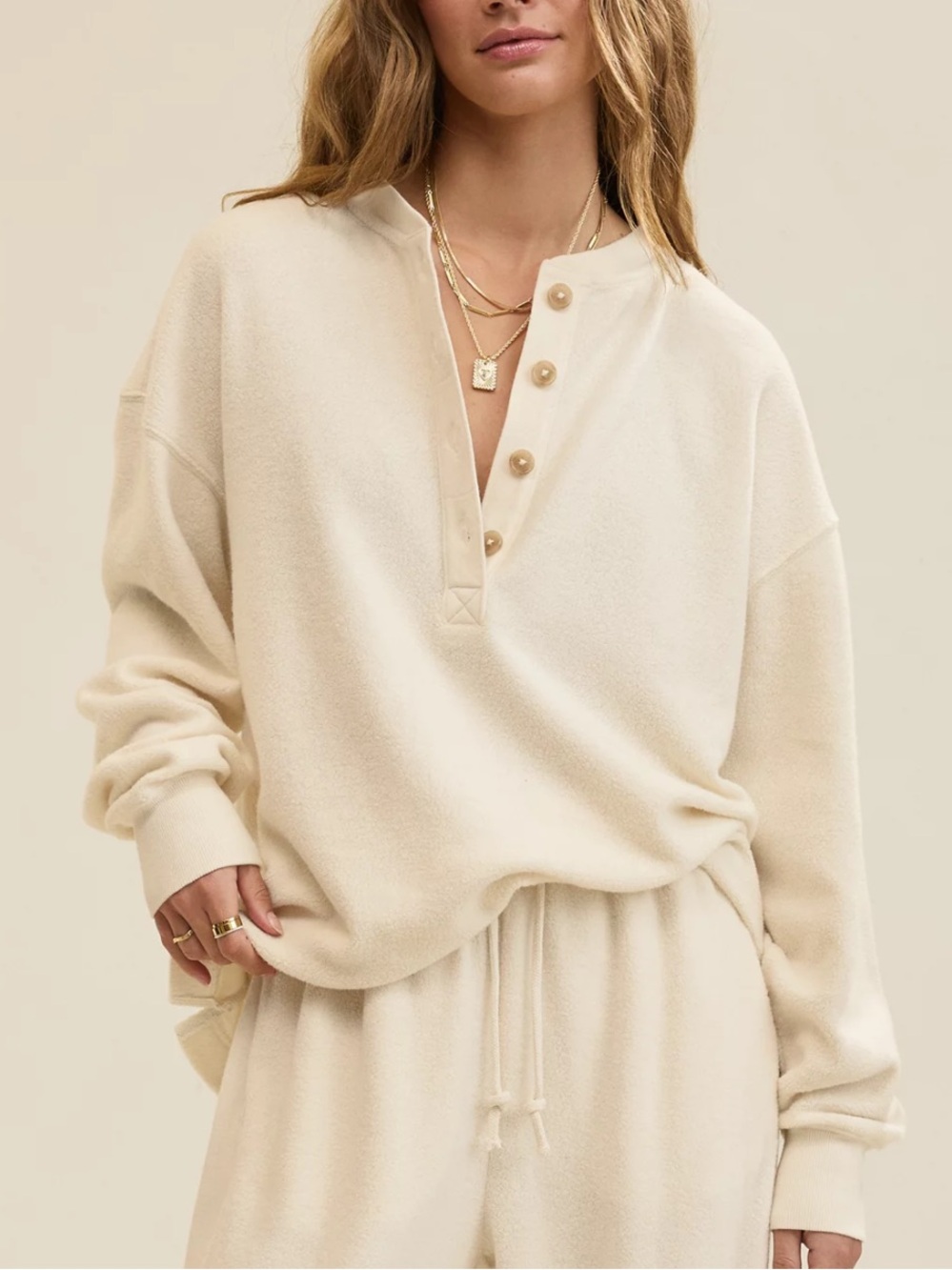 Aerie Sherpa Cozy Oversized Henley Lounge Sweatshirt
